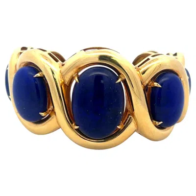 Pre-owned Seaman Schepps 18 Karat Yellow Gold Lapis Bangle Bracelet