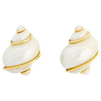 Pre-owned Seaman Schepps 18 Karat Yellow Gold Mother Of Pearl Shell Earrings