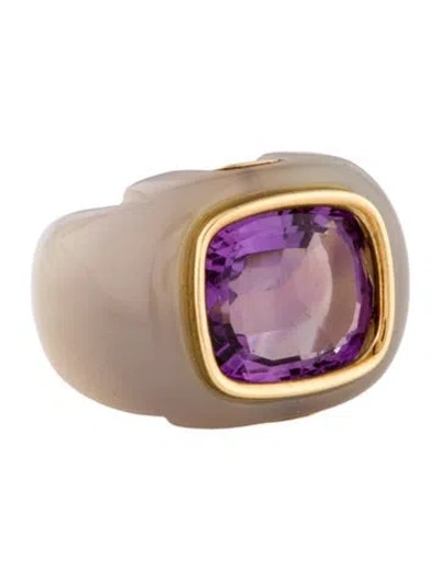 Pre-owned Seaman Schepps 18k Amethyst & Chalcedony Cocktail Ring In Multi