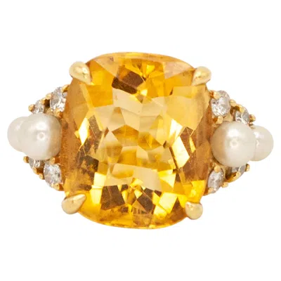 Pre-owned Seaman Schepps 18k Gold 7.80 Carat Citrine Pearl Diamond Cocktail Ring In Multiple