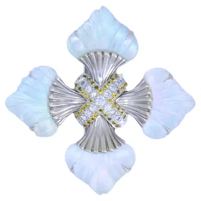 Pre-owned Seaman Schepps 18k Gold Diamond Maltese Cross Brooch Carved Rock Crystal Sapphir In Multi