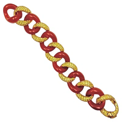 Pre-owned Seaman Schepps 18k Gold Yellow Sapphire Carnelian Link Bracelet