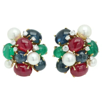Pre-owned Seaman Schepps 18k Multi Gems Bombé Bubble Earrings Sapphire Emerald And Ruby In Green
