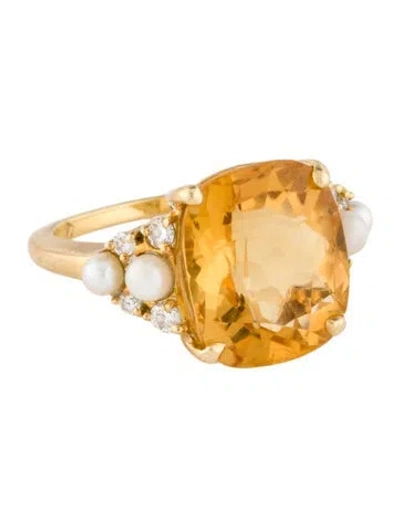 Pre-owned Seaman Schepps 18k Pearl, Citrine & Diamond Cocktail Ring In Multi