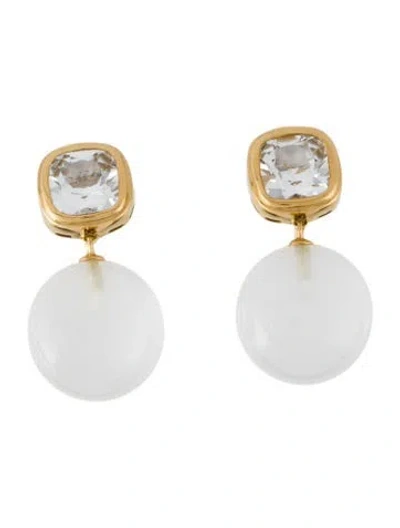 Pre-owned Seaman Schepps 18k Quartz & Topaz Soho Clip-on Drop Earrings In Multi