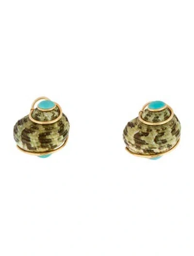 Pre-owned Seaman Schepps 18k Shell & Turquoise Clip-on Earrings In Multi