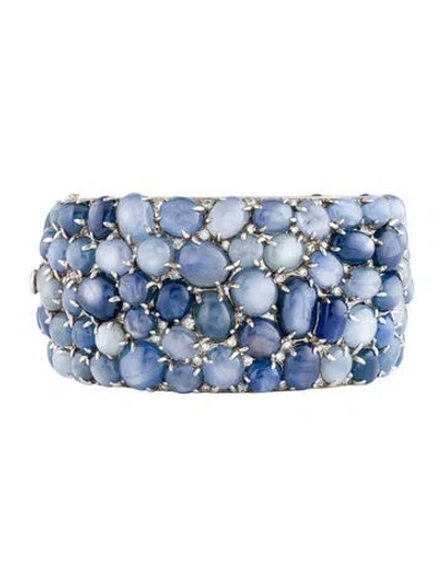 Pre-owned Seaman Schepps 18k Star Sapphire & Diamond Bangle Bracelet, 6" In Multi