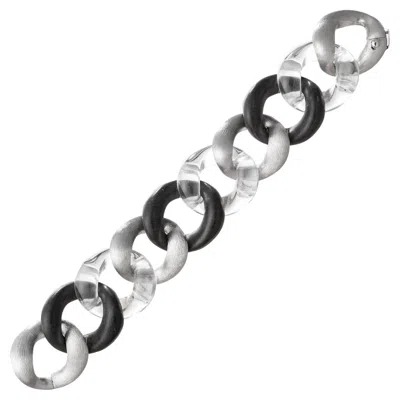 Pre-owned Seaman Schepps 18k White Gold Ebony Rock Crystal Link Bracelet