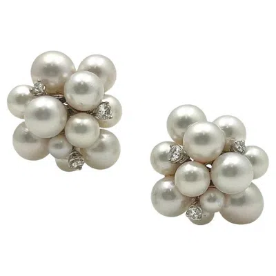 Pre-owned Seaman Schepps 18k White Gold Pearl Diamond Bubble Earrings