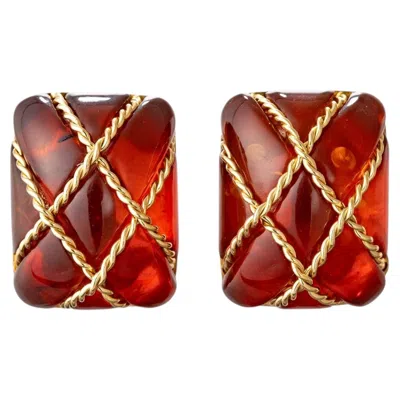 Pre-owned Seaman Schepps 18k Yellow Gold Amber Cage Earrings