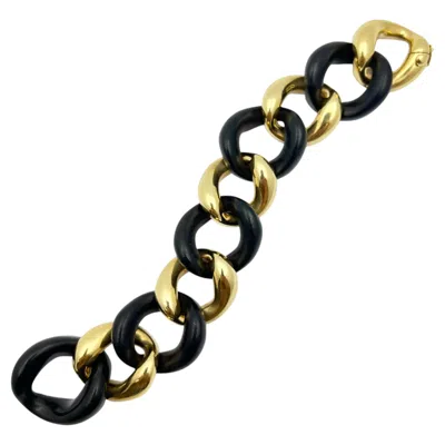 Pre-owned Seaman Schepps 18k Yellow Gold Ebony Wood Link Bracelet