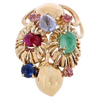 Pre-owned Seaman Schepps 18k Yellow Gold Gemstone Brooch