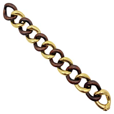 Pre-owned Seaman Schepps 18k Yellow Gold Walnut Wood Medium Link Bracelet