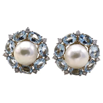 Pre-owned Seaman Schepps 1970s Aquamarine Pearl White Gold Ear Clips