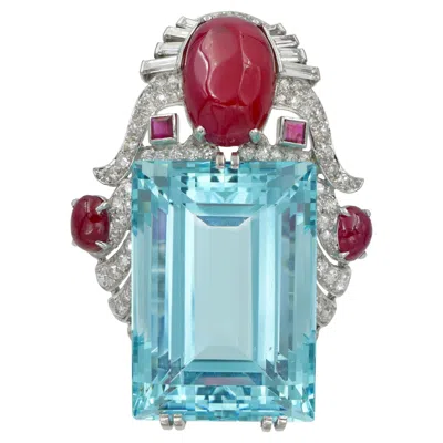Pre-owned Seaman Schepps Aquamarine, Diamond Brooch In Multi