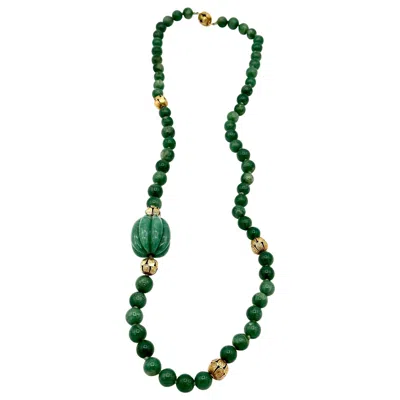 Pre-owned Seaman Schepps Aventurine Bead And Yellow Gold Rondelle 36.50 Inch Necklace