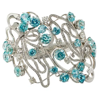 Pre-owned Seaman Schepps Blue Zircon And Diamond Bracelet