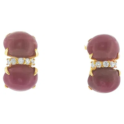 Pre-owned Seaman Schepps Cabochon Ruby Diamond Earrings In 18k Gold In Multi