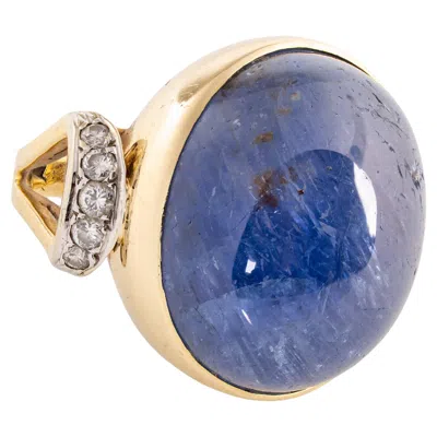 Pre-owned Seaman Schepps Cabochon Sapphire & Accent Diamonds 18k Yellow Gold Cocktail Ring
