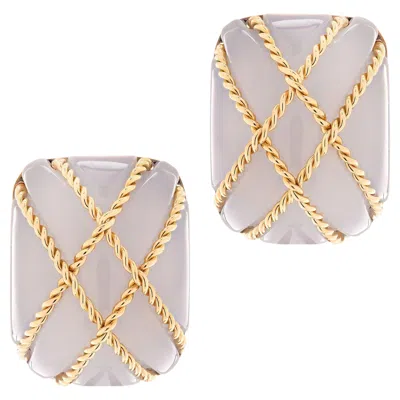Pre-owned Seaman Schepps Chalcedony Clip On Cage Earrings In Multi