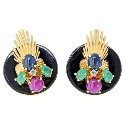 Pre-owned Seaman Schepps Circa 1965 18k Yellow Gold Flame Gemstone Earrings