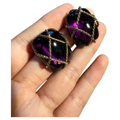 Pre-owned Seaman Schepps Circa 2000  Amethyst Clip-on Earrings In 18 Karat Gold In Purple