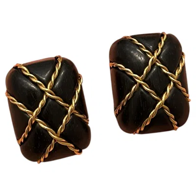 Pre-owned Seaman Schepps Circa 2000  Wood Clip-on Earrings In 18 Karat Gold In Multi