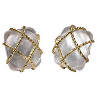 Pre-owned Seaman Schepps Clear Crystal Clip On Earrings In Multi
