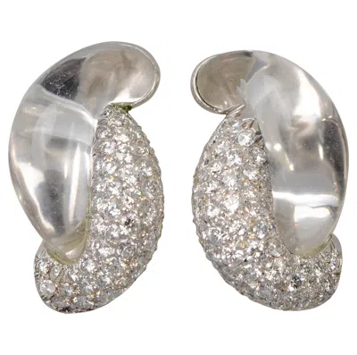 Pre-owned Seaman Schepps Diamond And Rock Crystal Half Link Earrings In Multi