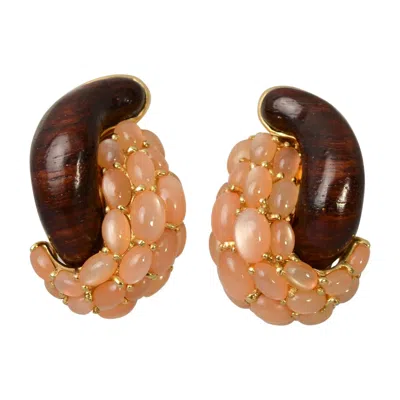 Pre-owned Seaman Schepps Half Link Wood And Pink Moonstone Earrings