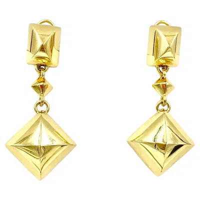 Pre-owned Seaman Schepps Iconic Large  18k Yellow Gold Pyramid Drop Link Earrings