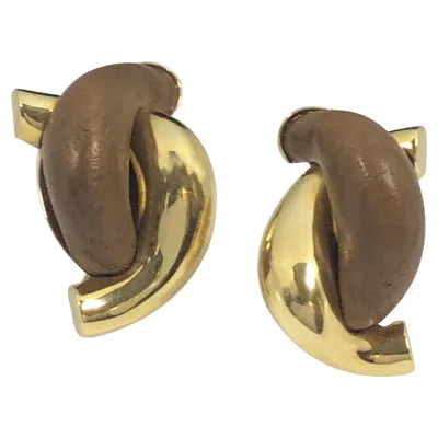 Pre-owned Seaman Schepps Iconic Wood And Yellow Gold Earrings