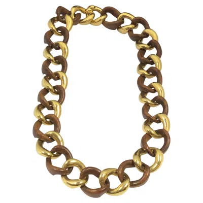 Pre-owned Seaman Schepps Iconic Yellow Gold And Ebony Wood Necklace