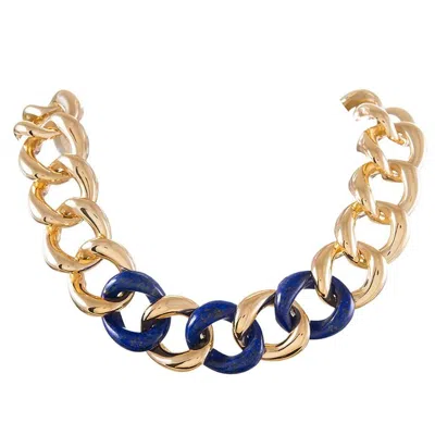 Pre-owned Seaman Schepps Lapis Gold Link Necklace In Multi
