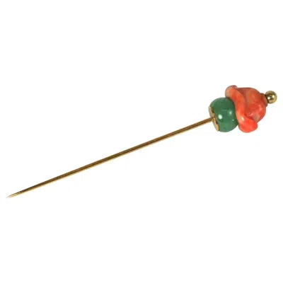 Pre-owned Seaman Schepps Large Coral And Adventurine Stickpin,  In Red