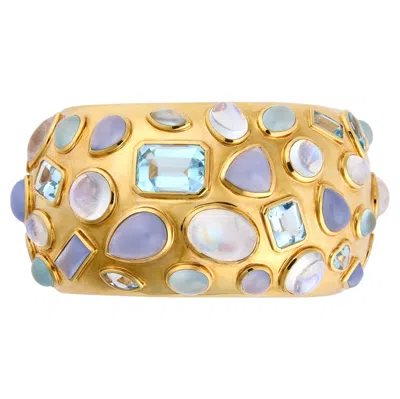 Pre-owned Seaman Schepps Large  Moonstone, Blue Topaz, Aquamarine And Blue Chalcedony Cuff