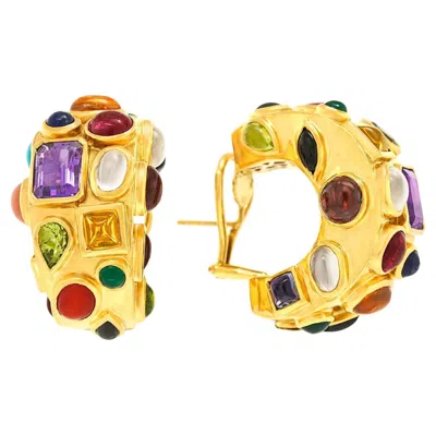 Pre-owned Seaman Schepps Multi Stone Hoop Earrings