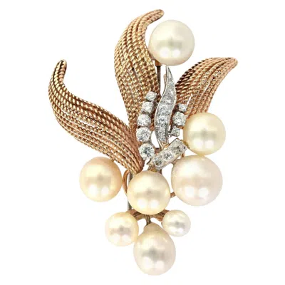 Pre-owned Seaman Schepps Pearl And Diamond Gold Brooch In Multi