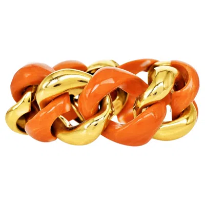 Pre-owned Seaman Schepps Vinatge Large  Coral 18k Gold Link Bracelet In Red