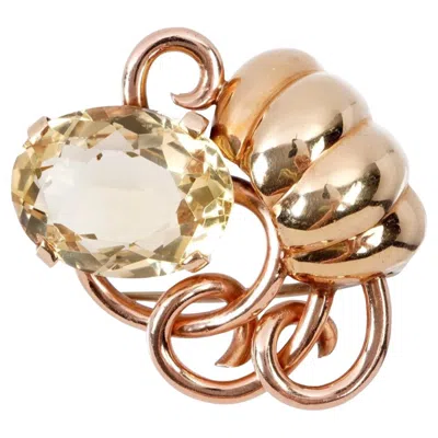 Pre-owned Seaman Schepps Vintage 14k Gold And Citrine Large Brooch Fur Clip In Multi