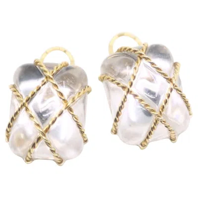Pre-owned Seaman Schepps Vintage  18k Gold Rock Crystal Earrings In Multi