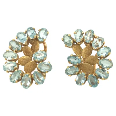 Pre-owned Seaman Schepps Vintage  Aquamarine Swirl Clip On 18k Yellow Gold Earrings