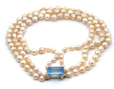 Pre-owned Seaman Schepps Vintage  Pearl 3 Strand Necklace W/ Synthetic Spinel Gold Clasp In Multi