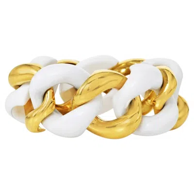 Pre-owned Seaman Schepps White Cacholong Classic Link 18k Gold Bracelet