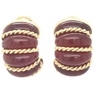 Pre-owned Seaman Schepps Yellow Gold Carnelian  Hoops
