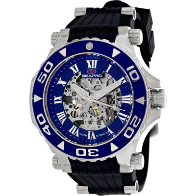 Seapro Automatic Skeleton Silicone Strap Watch In Blue