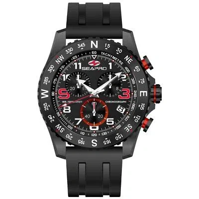 Pre-owned Seapro Gallantry Black Dial Quartz Watch Sp9730 Stainless Steel Rubber Strap