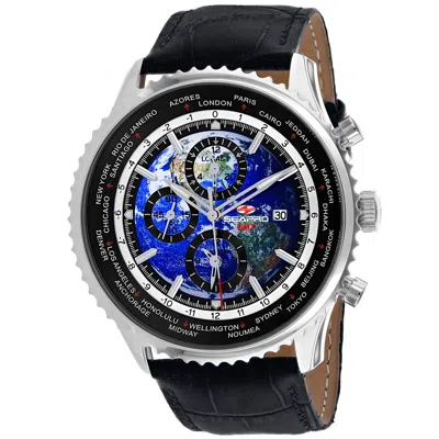 Seapro Men's Meridian World Timer Gmt Blue Round 47mm In Black