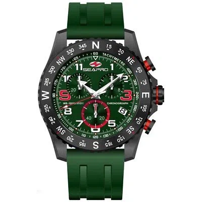 Pre-owned Seapro Mens Gallantry Green Dial Watch Sp9736 Stainless Steel Rubber Strap