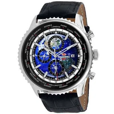 Pre-owned Seapro Mens Meridian World Timer Gmt Blue Dial Watch - Sp7130